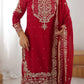 Embroidered Faux Georgette Suit Set with Dupatta