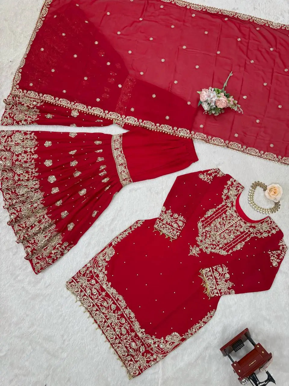 Embroidered Faux Georgette Suit Set with Dupatta