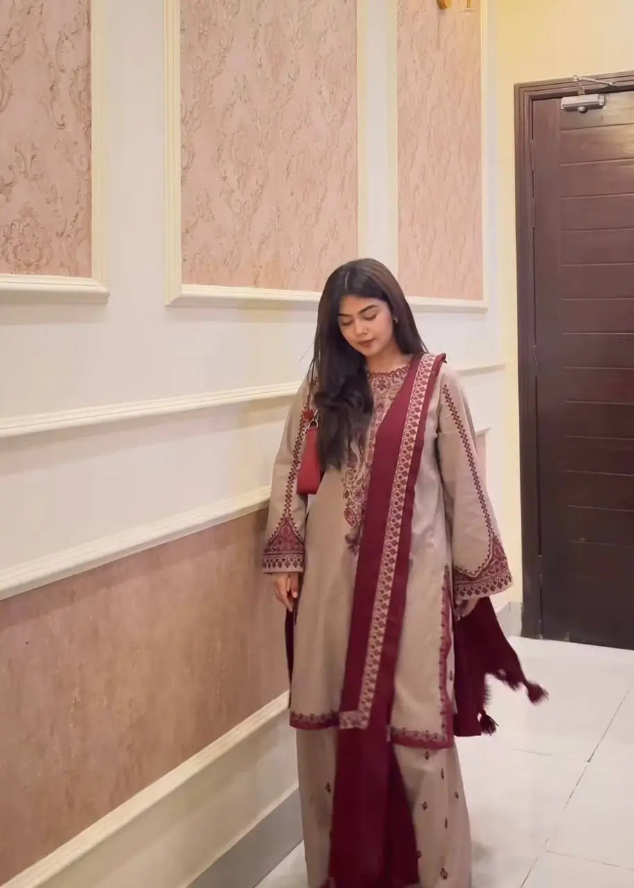 Embroidered Faux Georgette Suit Set with Dupatta