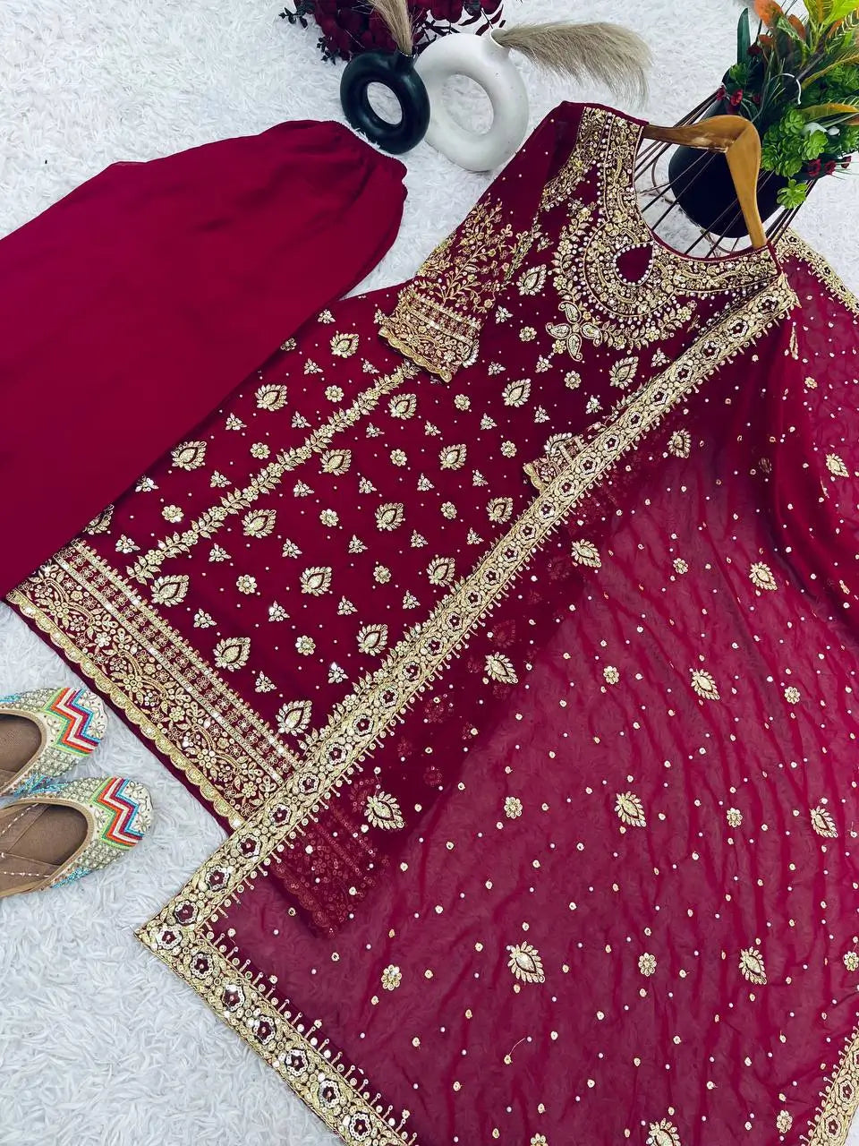 Embroidered Faux Georgette Suit Set with Dupatta