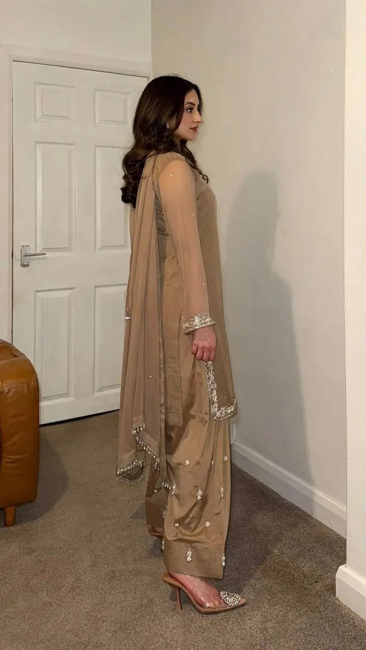 Embroidered Faux Georgette Suit Set with Dupatta