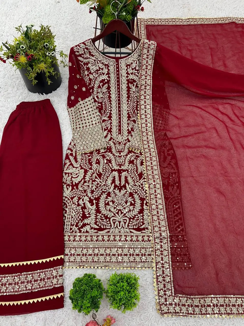 Embroidered Faux Georgette Suit Set with Dupatta