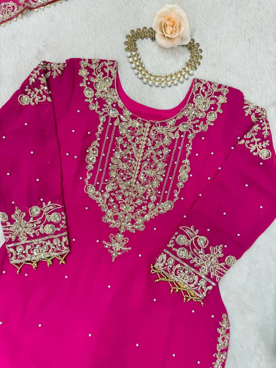 Embroidered Faux Georgette Suit Set with Dupatta