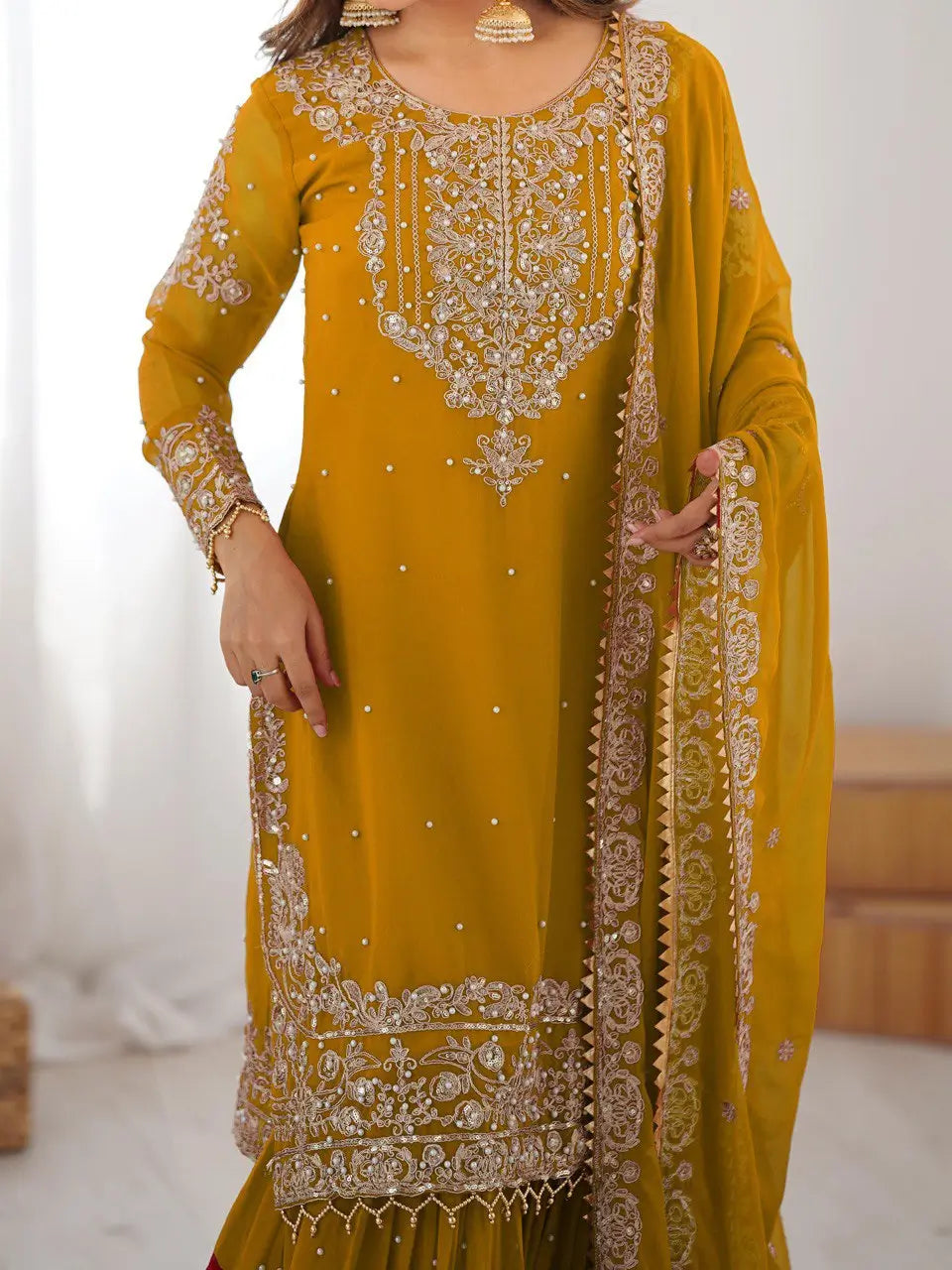 Embroidered Faux Georgette Suit Set with Dupatta
