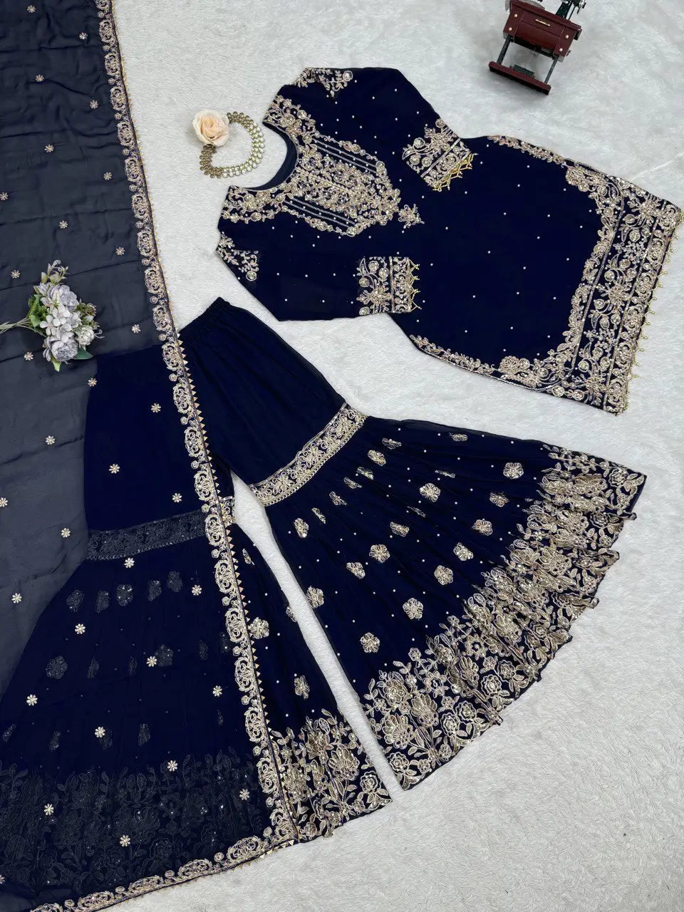 Embroidered Faux Georgette Suit Set with Dupatta