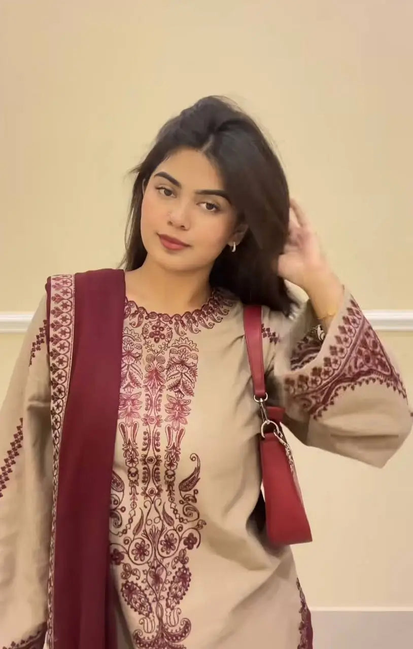 Embroidered Faux Georgette Suit Set with Dupatta