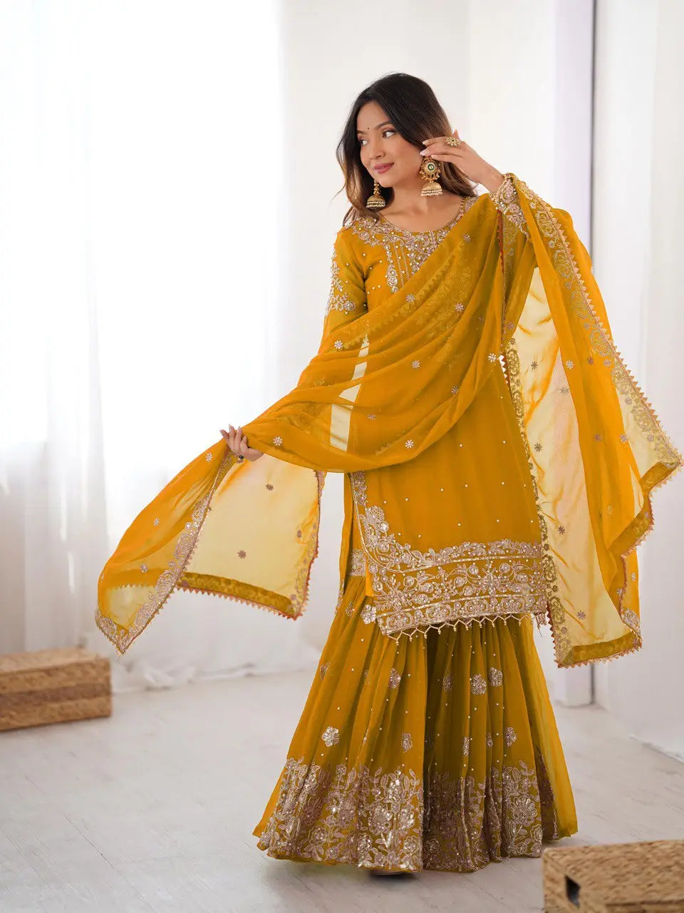 Embroidered Faux Georgette Suit Set with Dupatta