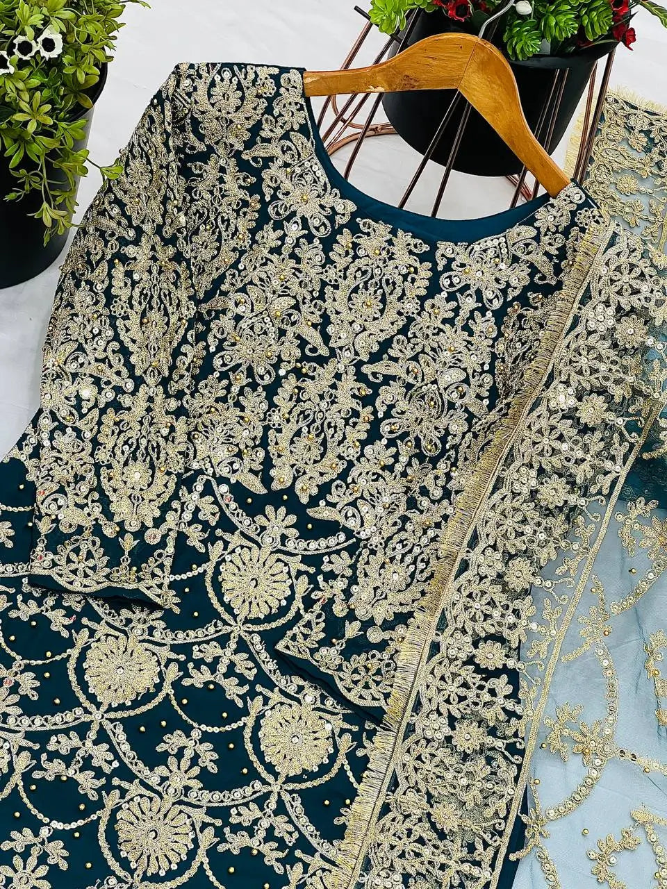 Embroidered Faux Georgette Suit Set with Dupatta