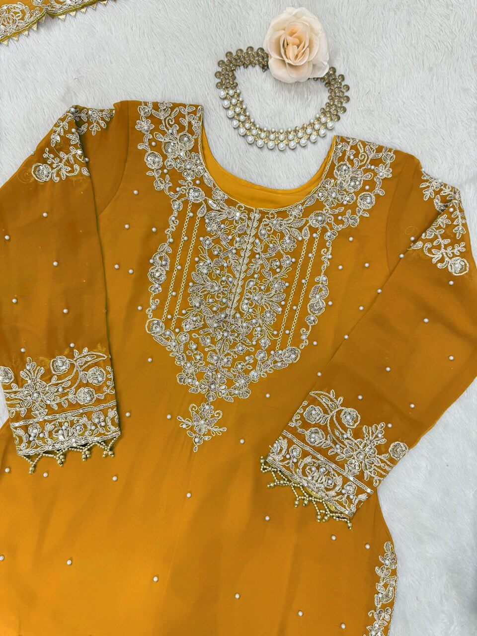 Embroidered Faux Georgette Suit Set with Dupatta
