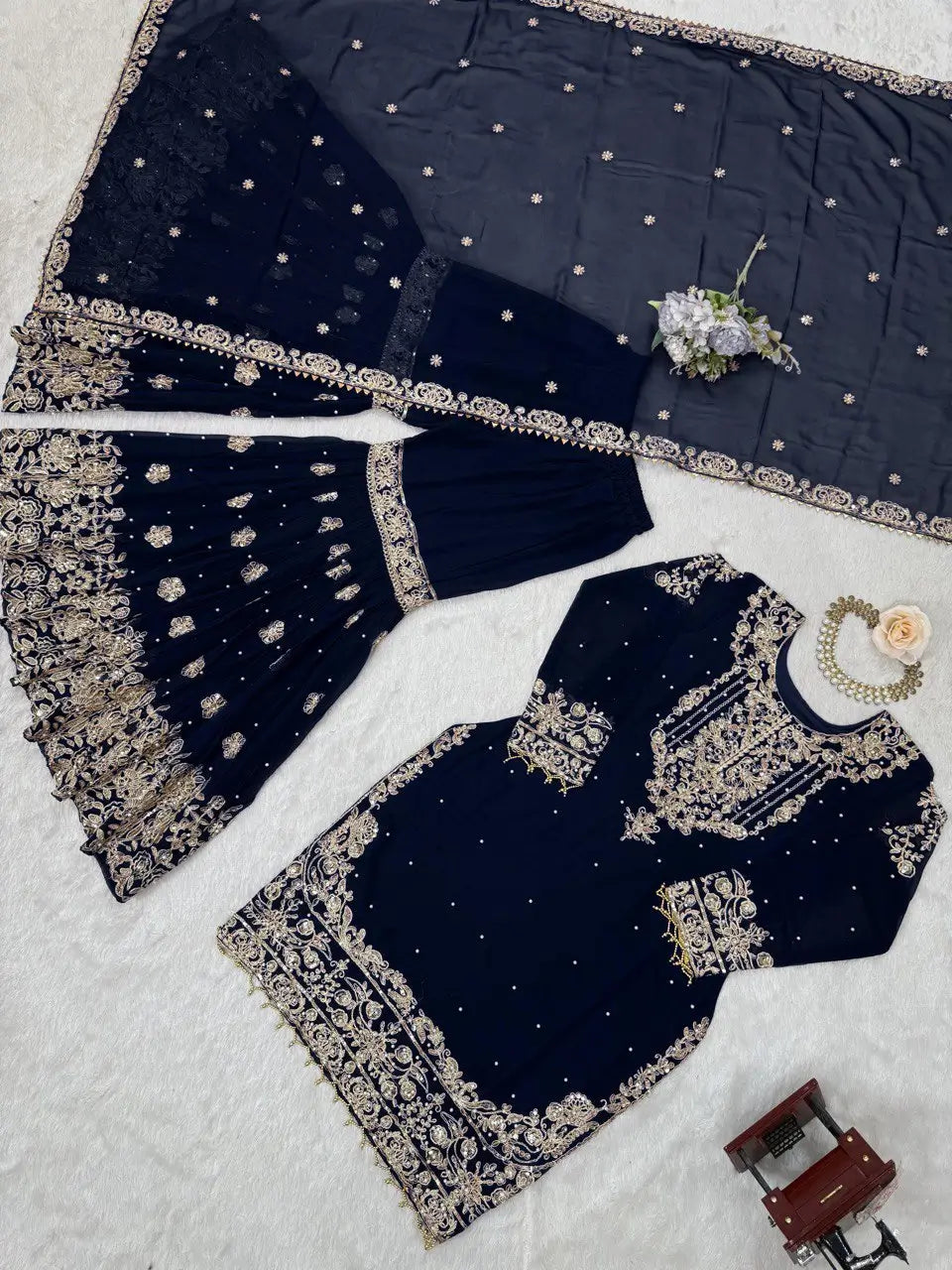 Embroidered Faux Georgette Suit Set with Dupatta