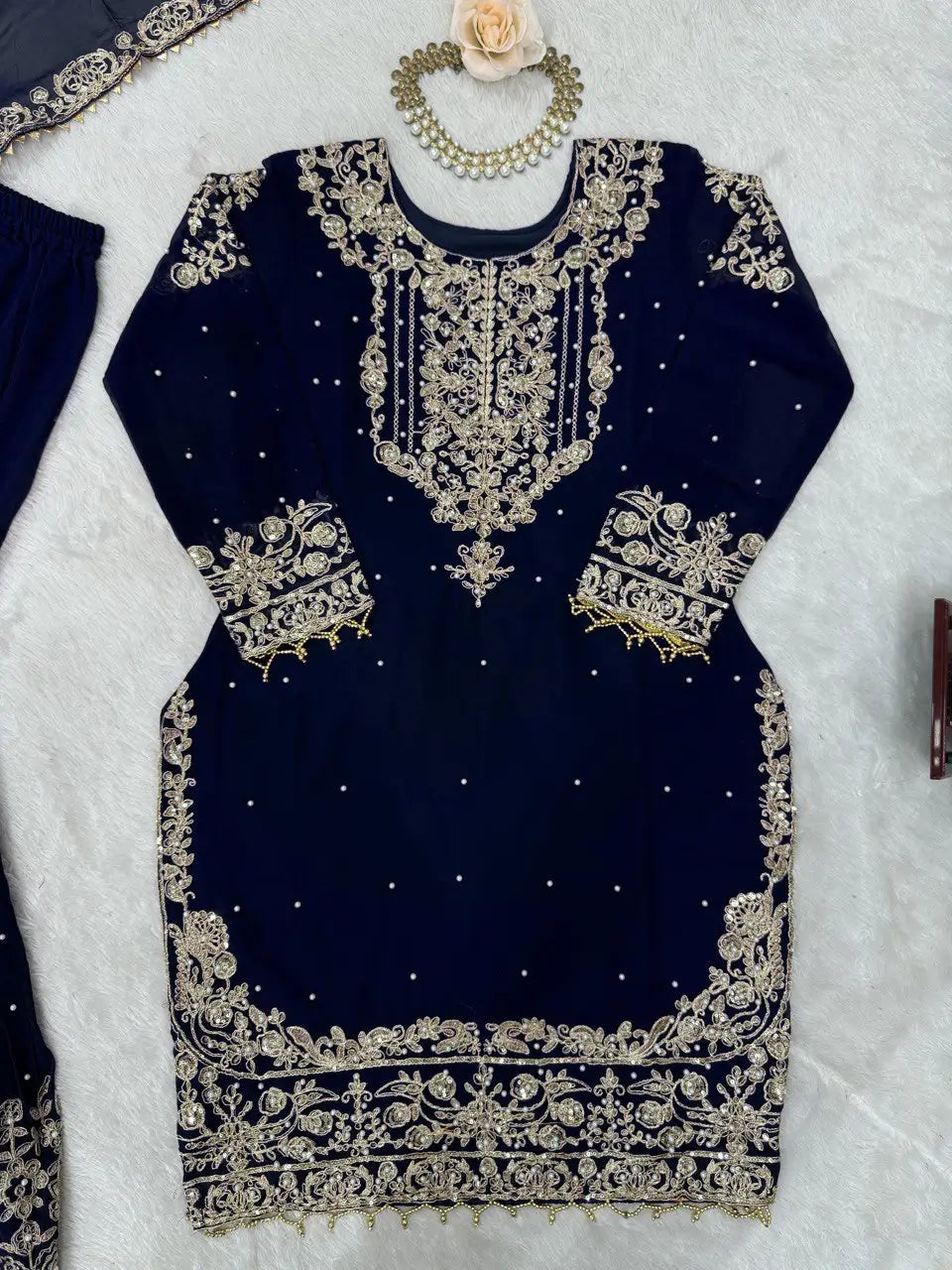 Embroidered Faux Georgette Suit Set with Dupatta