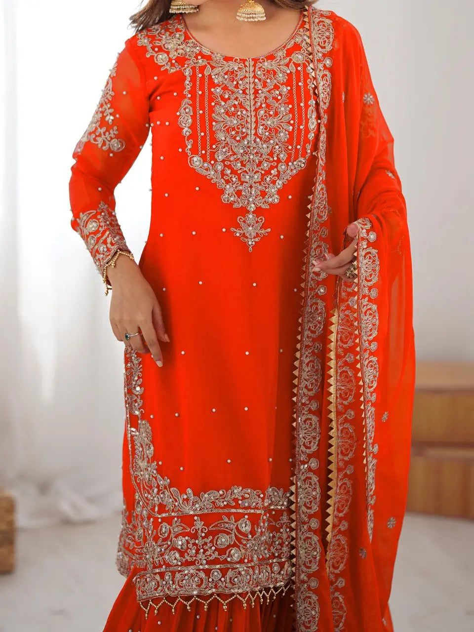 Embroidered Faux Georgette Suit Set with Dupatta