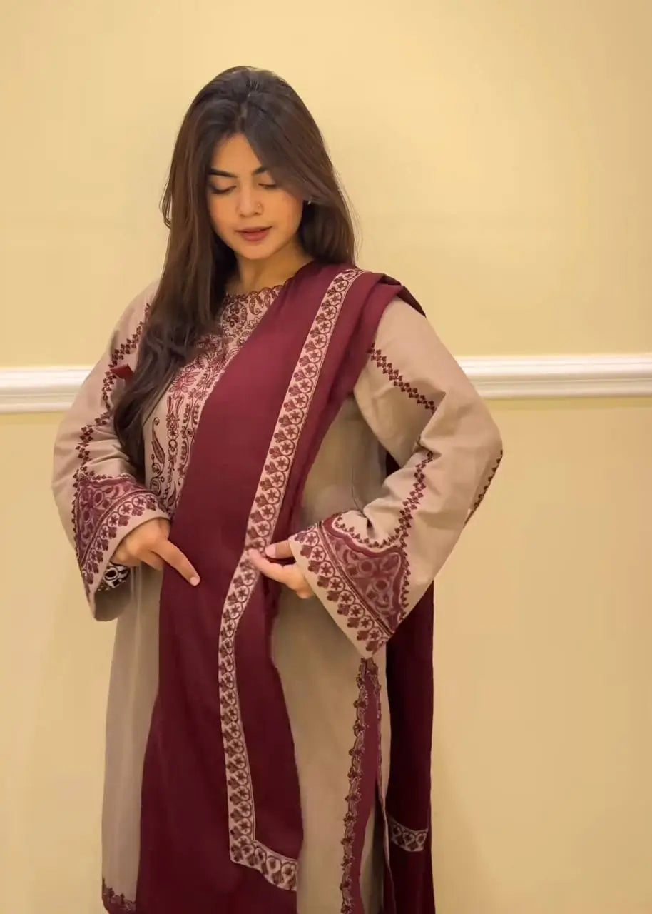 Embroidered Faux Georgette Suit Set with Dupatta