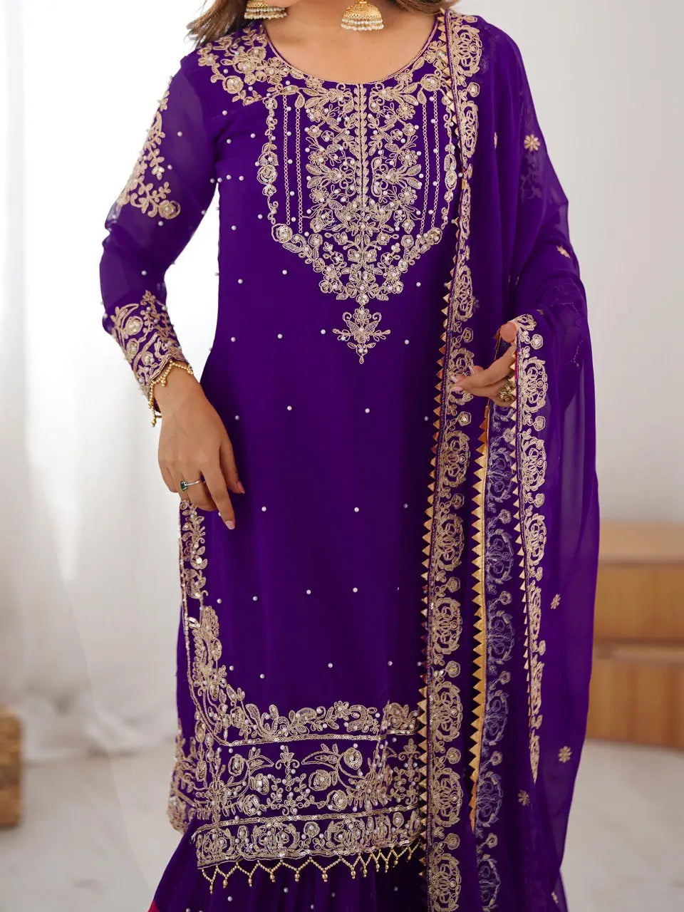 Embroidered Faux Georgette Suit Set with Dupatta