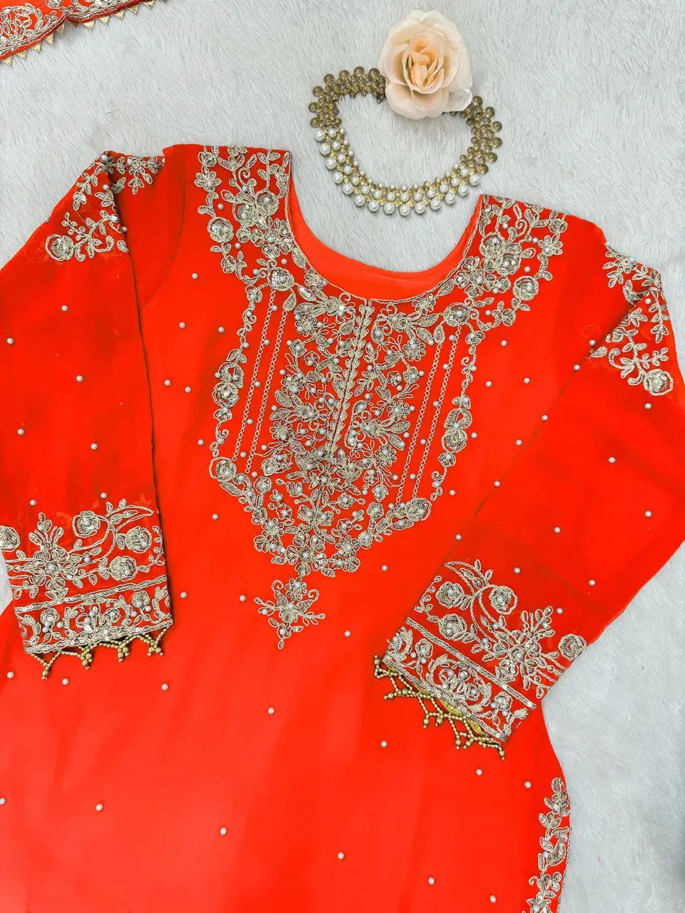 Embroidered Faux Georgette Suit Set with Dupatta