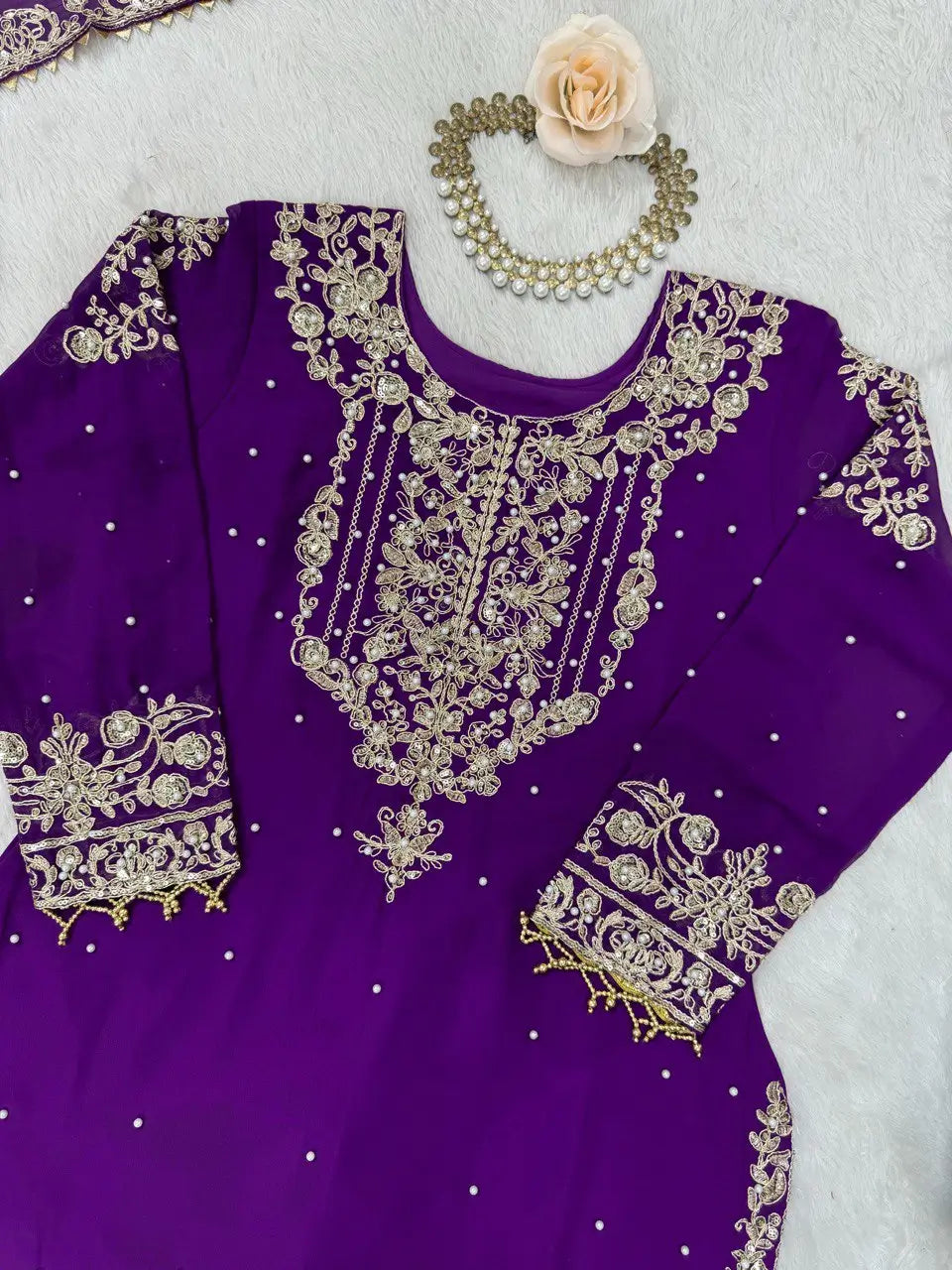 Embroidered Faux Georgette Suit Set with Dupatta