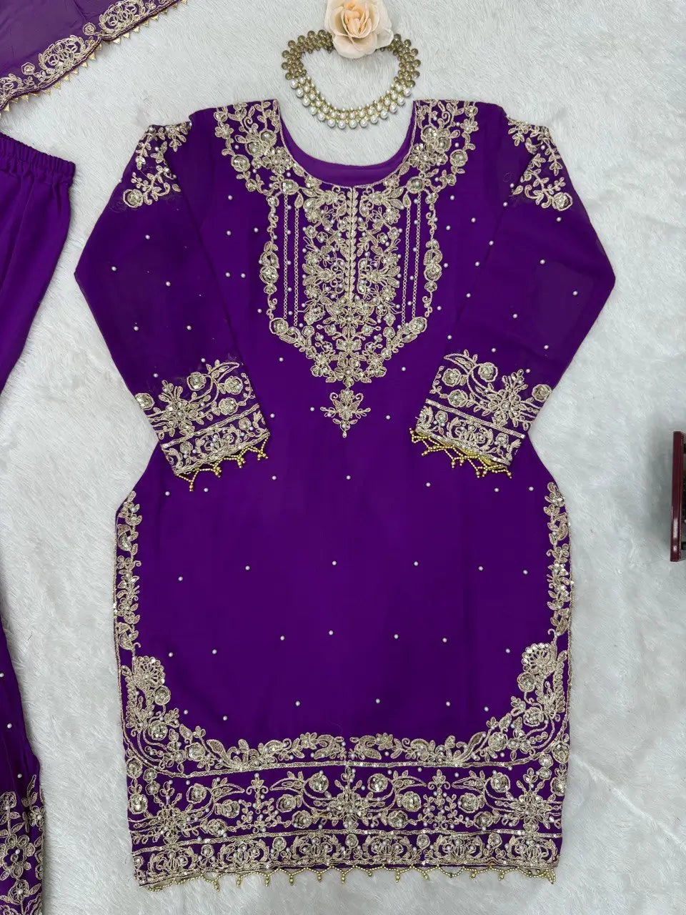 Embroidered Faux Georgette Suit Set with Dupatta