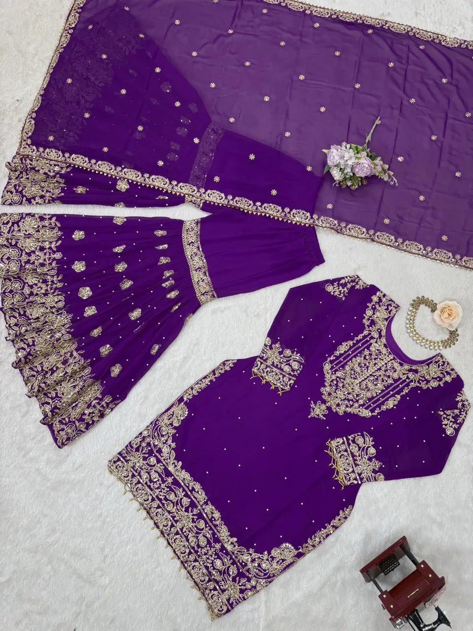 Embroidered Faux Georgette Suit Set with Dupatta
