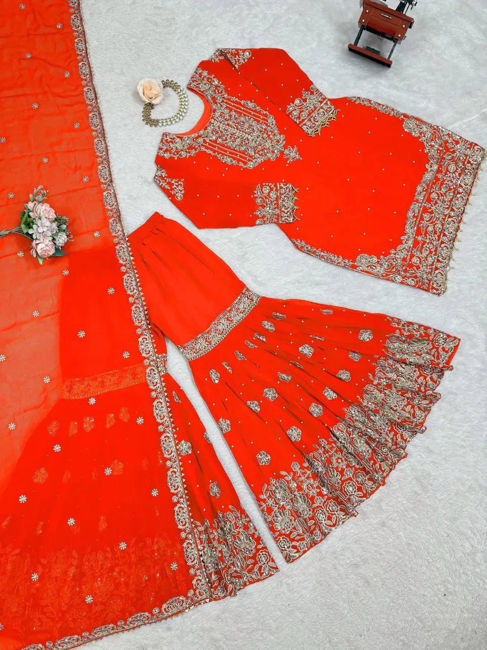 Embroidered Faux Georgette Suit Set with Dupatta