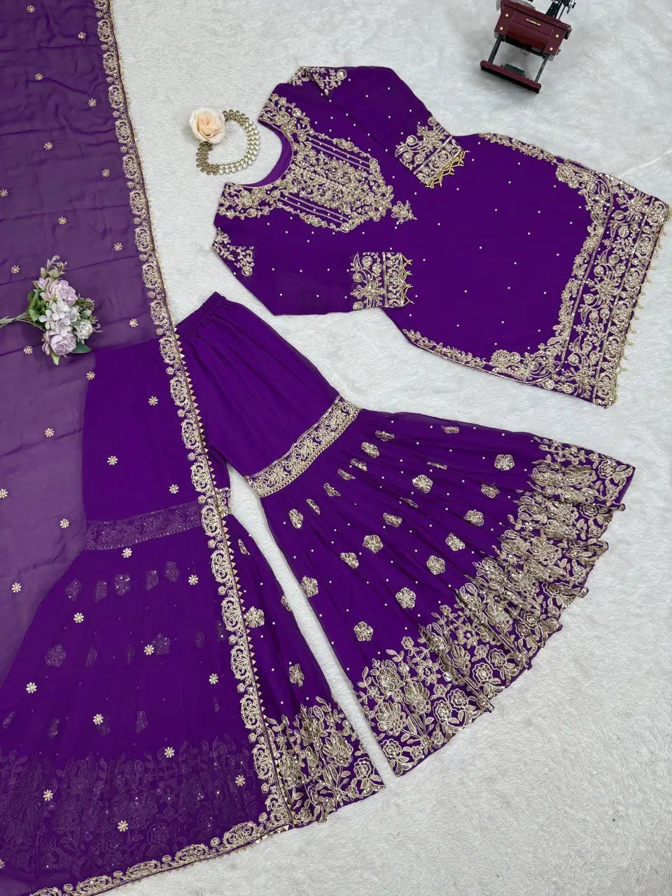 Embroidered Faux Georgette Suit Set with Dupatta