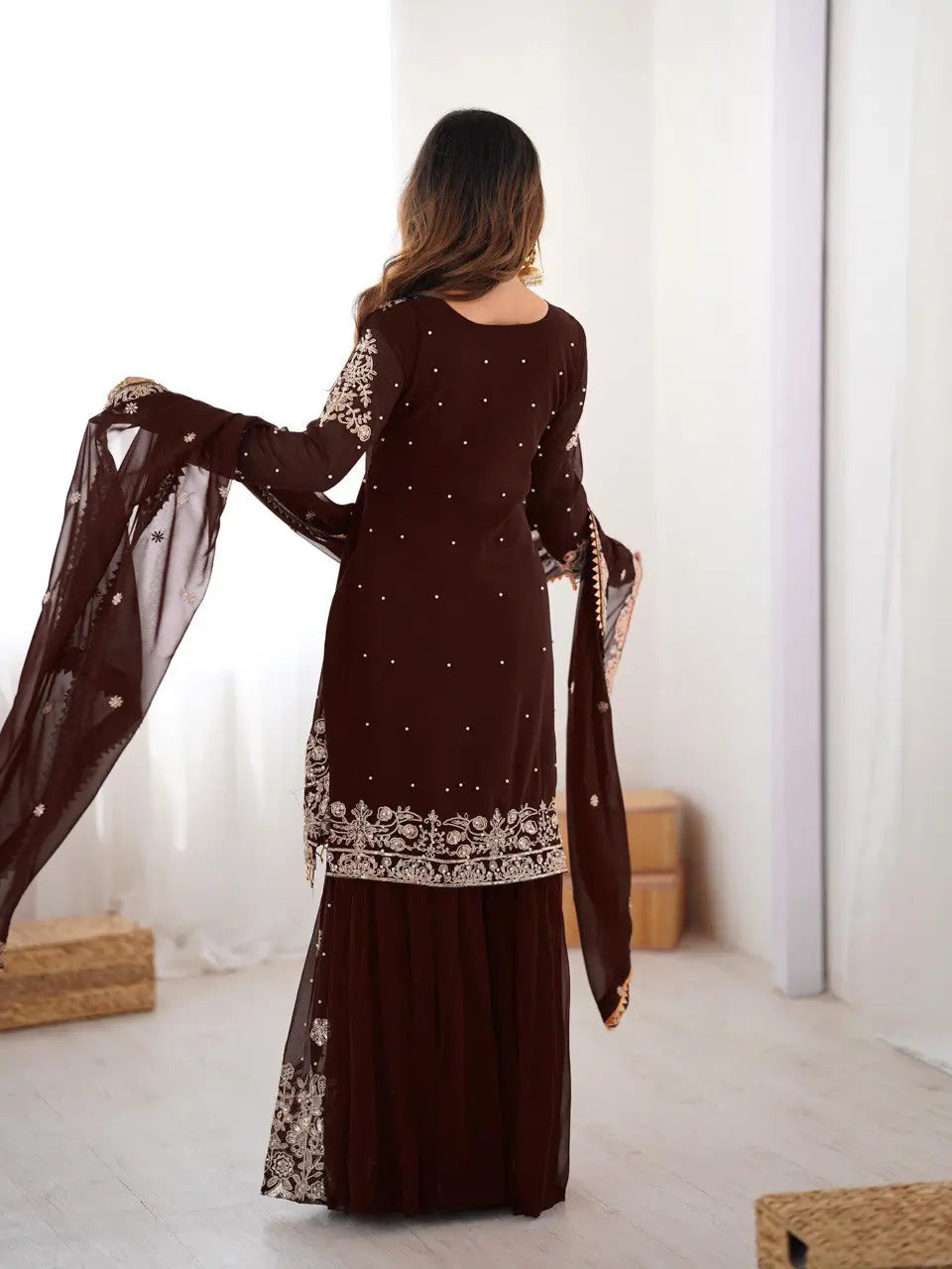 Embroidered Faux Georgette Suit Set with Dupatta