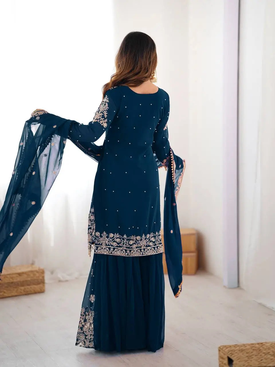 Embroidered Faux Georgette Suit Set with Dupatta
