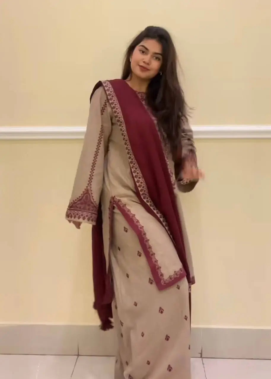 Embroidered Faux Georgette Suit Set with Dupatta