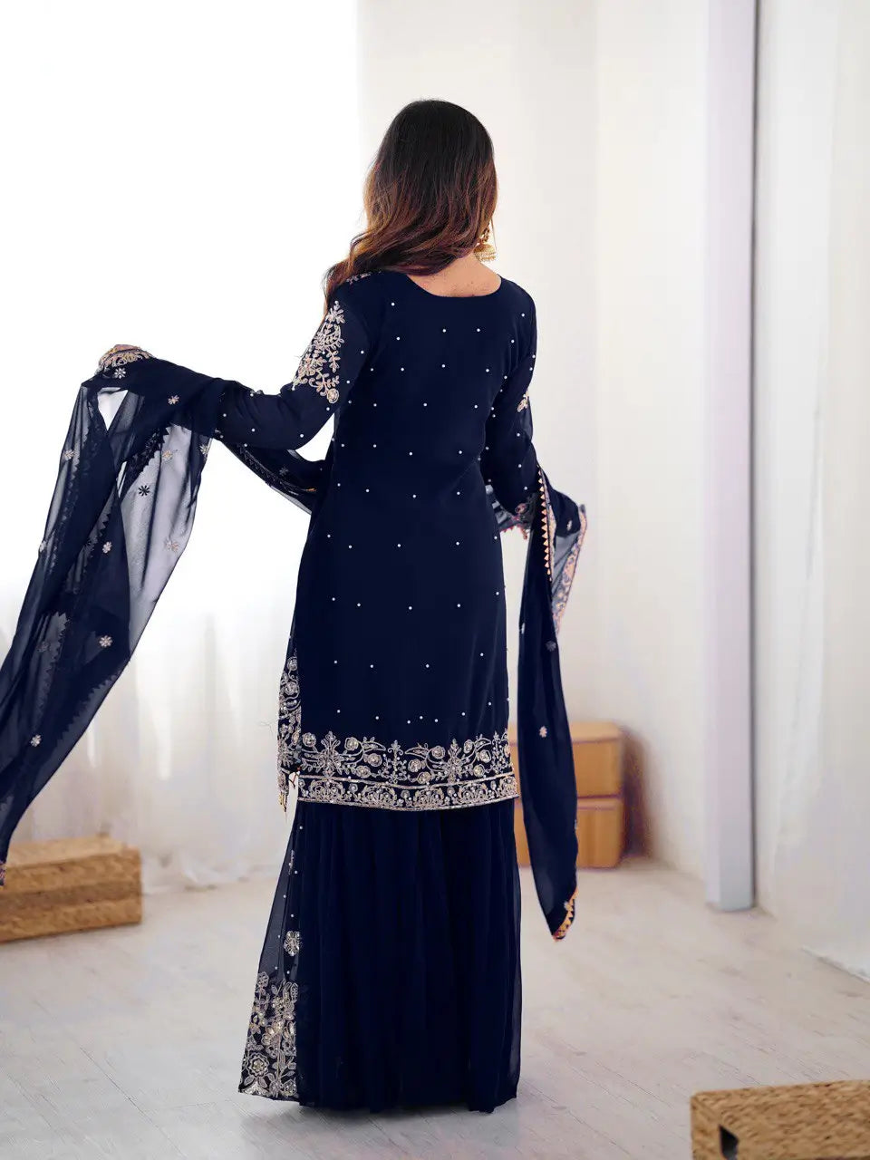 Embroidered Faux Georgette Suit Set with Dupatta