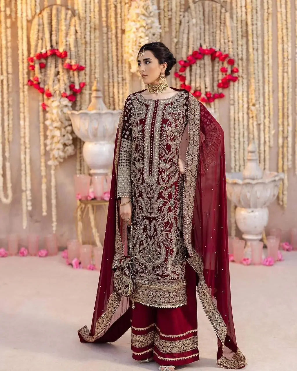 Embroidered Faux Georgette Suit Set with Dupatta