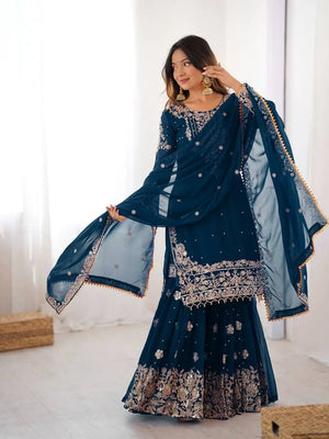 Embroidered Faux Georgette Suit Set with Dupatta