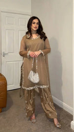 Embroidered Faux Georgette Suit Set with Dupatta