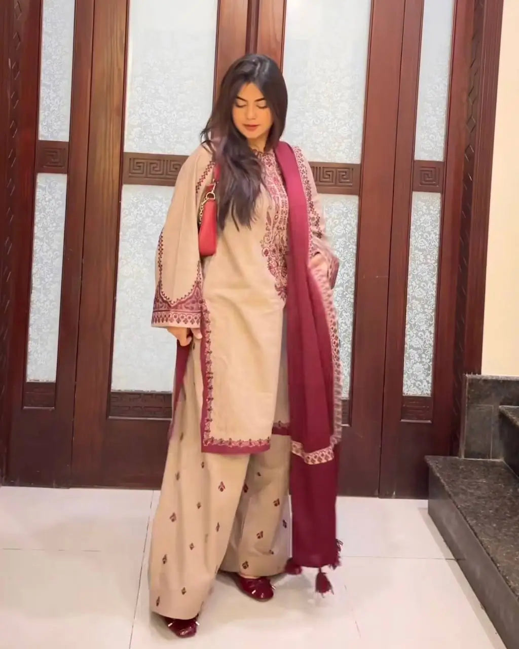 Embroidered Faux Georgette Suit Set with Dupatta