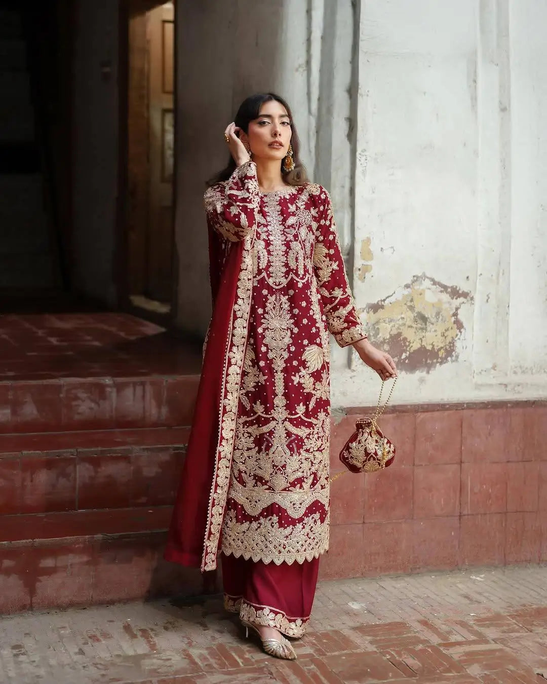 Embroidered Faux Georgette Suit Set