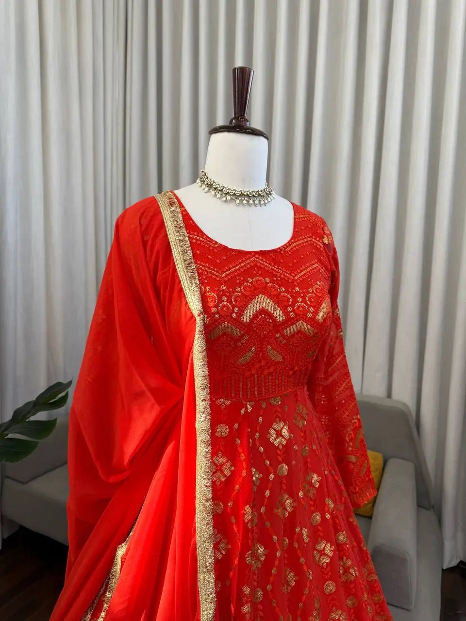 Embroidered Faux Georgette Wedding Anarkali Set