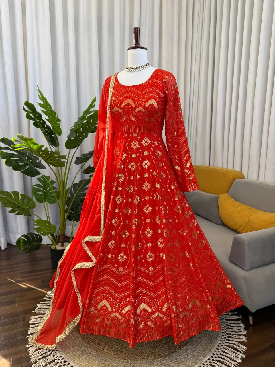 Embroidered Faux Georgette Wedding Anarkali Set