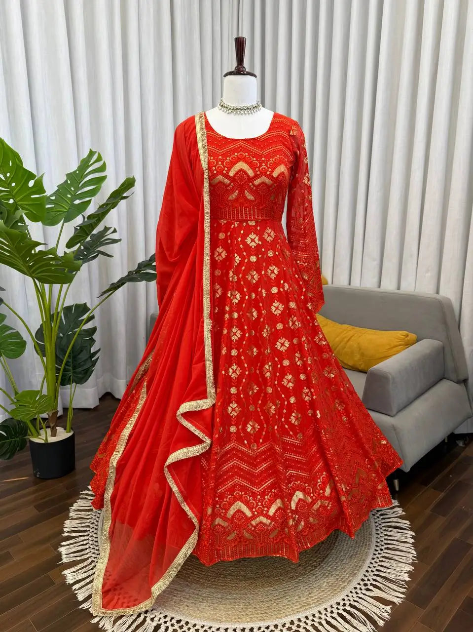 Embroidered Faux Georgette Wedding Anarkali Set