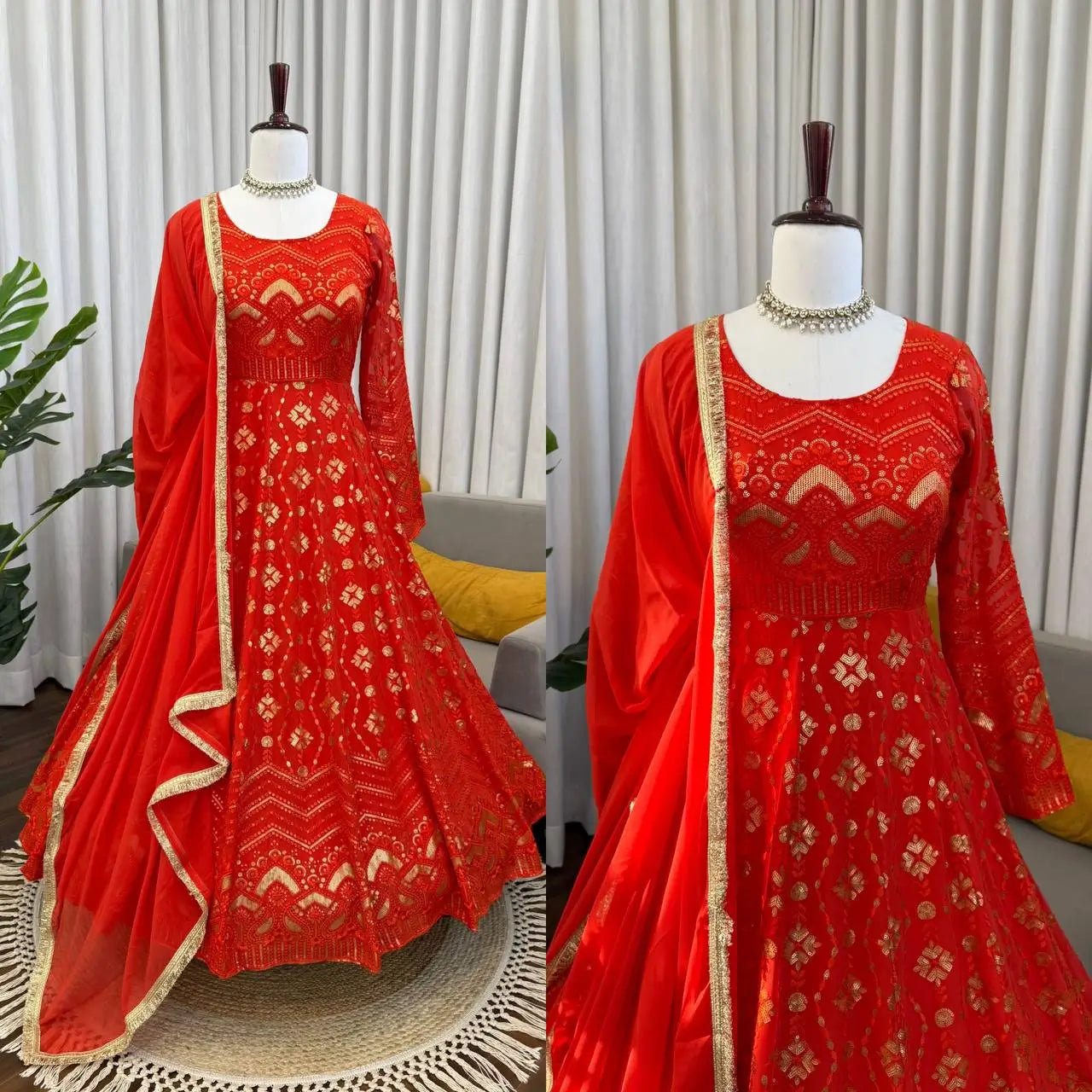 Embroidered Faux Georgette Wedding Anarkali Set