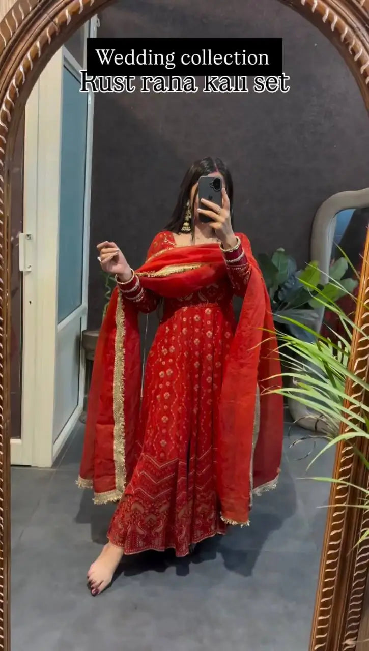 Embroidered Faux Georgette Wedding Anarkali Set