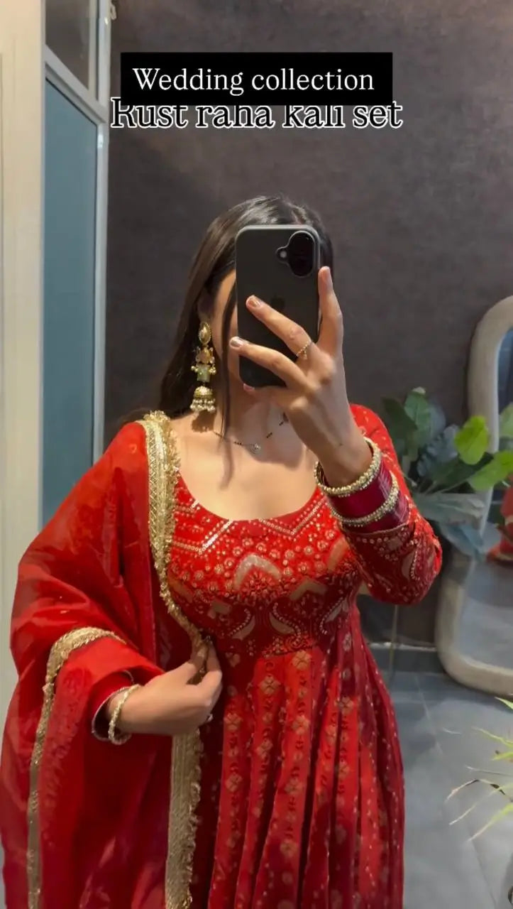 Embroidered Faux Georgette Wedding Anarkali Set