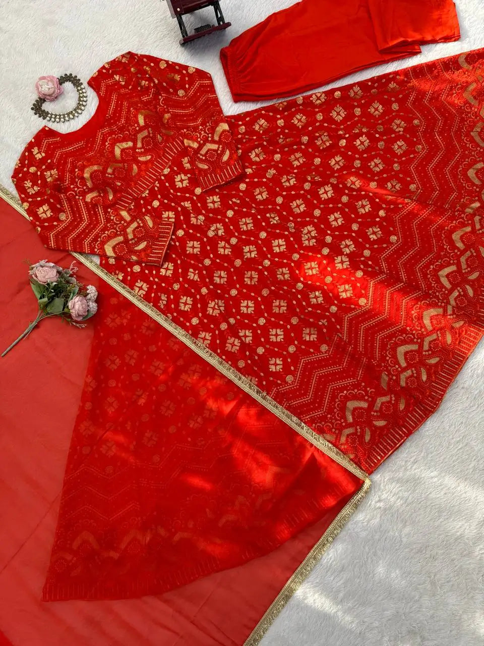 Embroidered Faux Georgette Wedding Anarkali Set