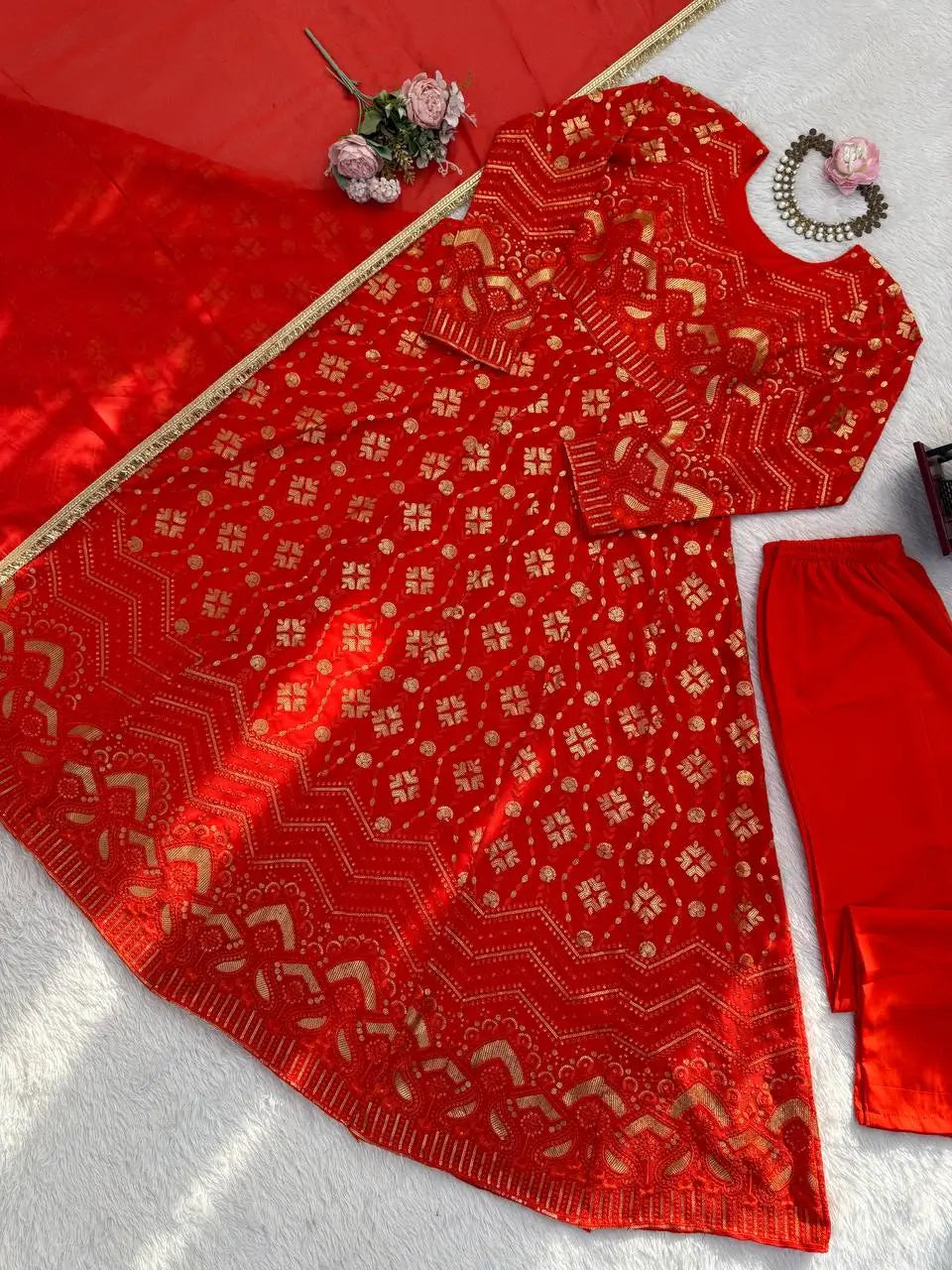 Embroidered Faux Georgette Wedding Anarkali Set