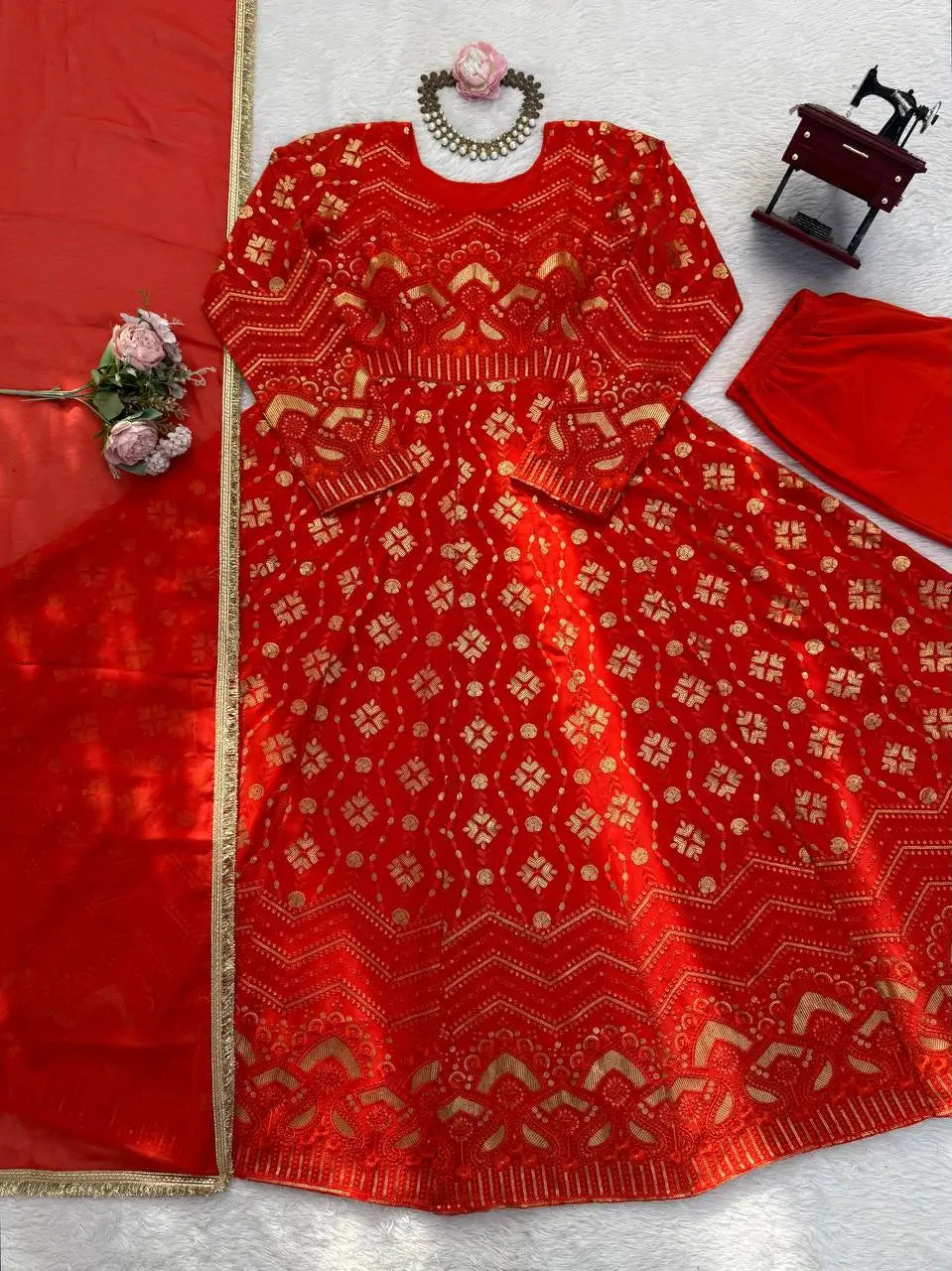 Embroidered Faux Georgette Wedding Anarkali Set