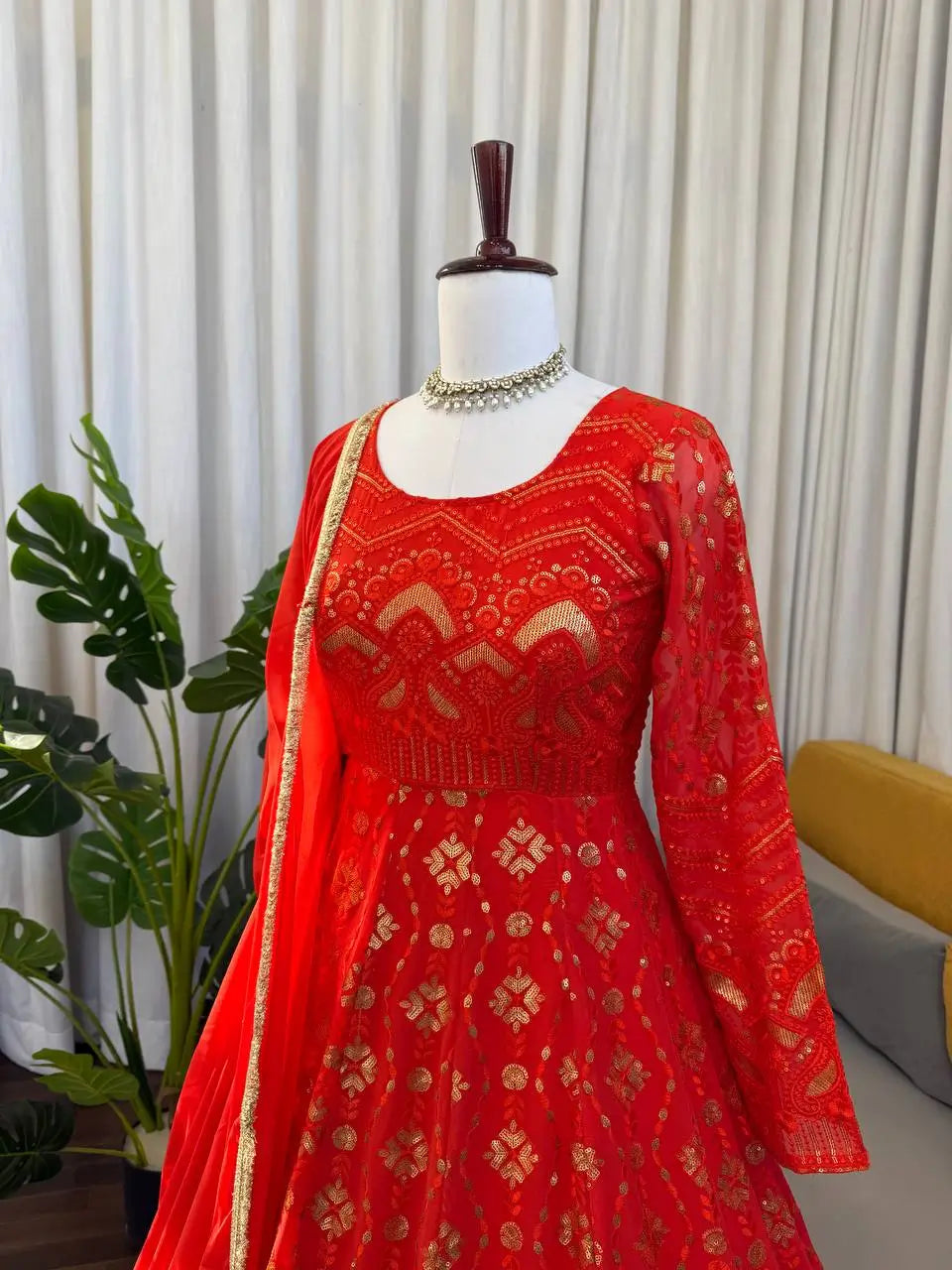 Embroidered Faux Georgette Wedding Anarkali Set