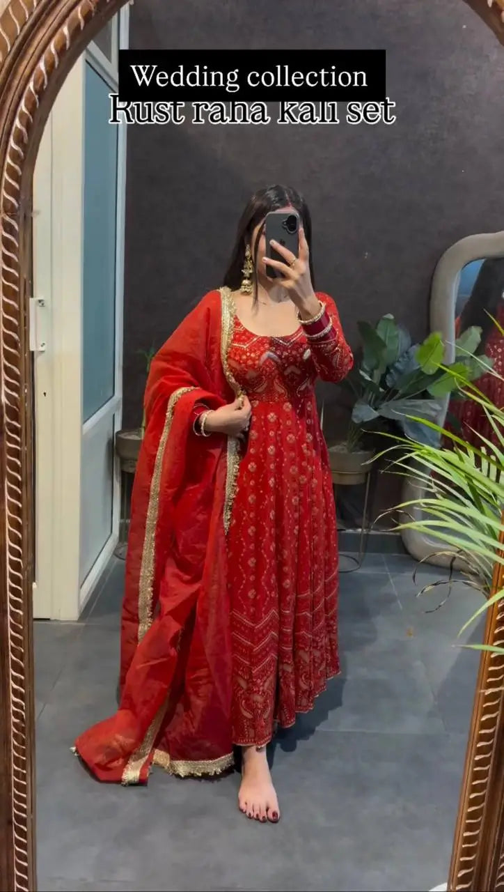 Embroidered Faux Georgette Wedding Anarkali Set