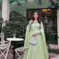 Embroidered Faux Georgette blue Gown Lehenga Dupatta Set
