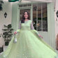 Embroidered Faux Georgette blue Gown Lehenga Dupatta Set