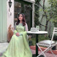 Embroidered Faux Georgette blue Gown Lehenga Dupatta Set