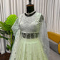 Embroidered Faux Georgette blue Gown Lehenga Dupatta Set