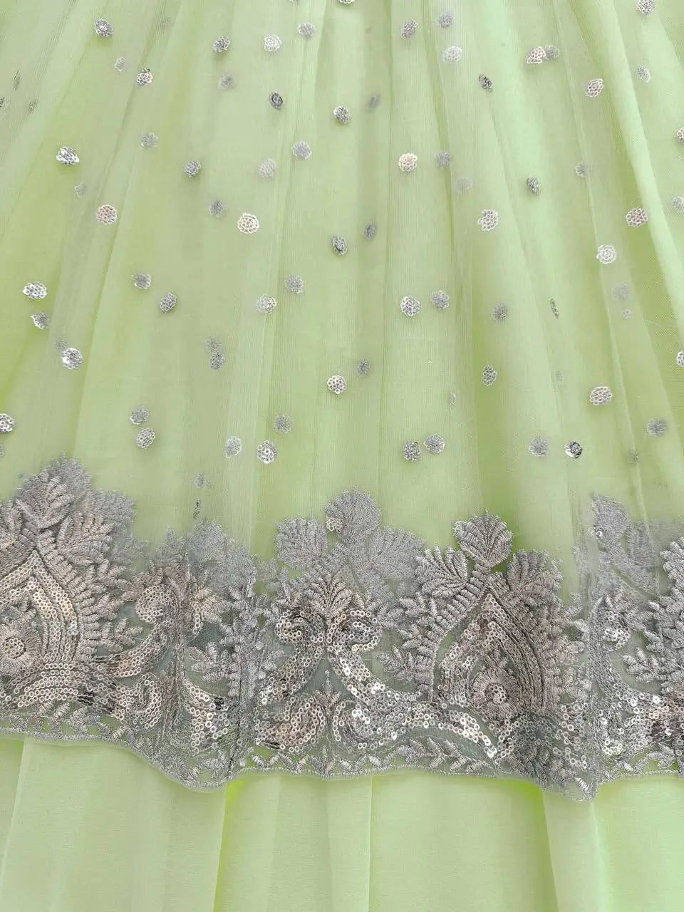 Embroidered Faux Georgette blue Gown Lehenga Dupatta Set