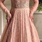 Embroidered Faux Georgette blue Gown Lehenga Dupatta Set